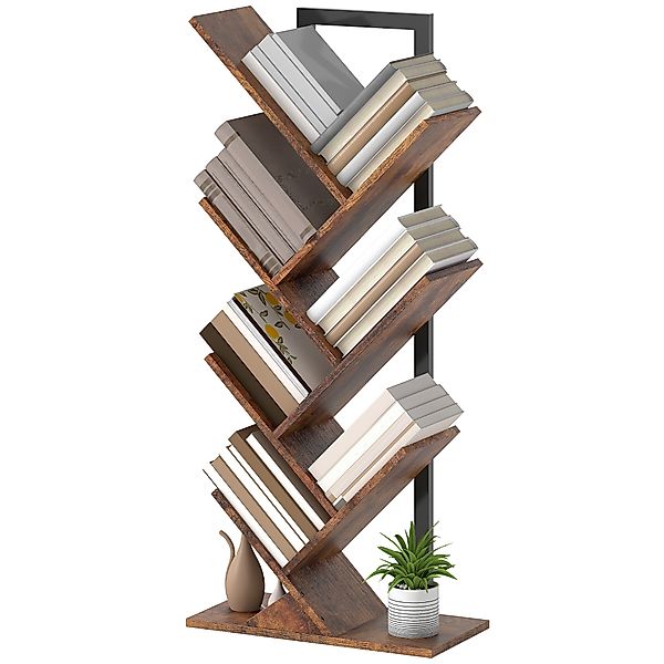 HOMCOM Bücherregal Standregal mit 7 Ebenen Schmal Regal im Baumform Aufbewa günstig online kaufen