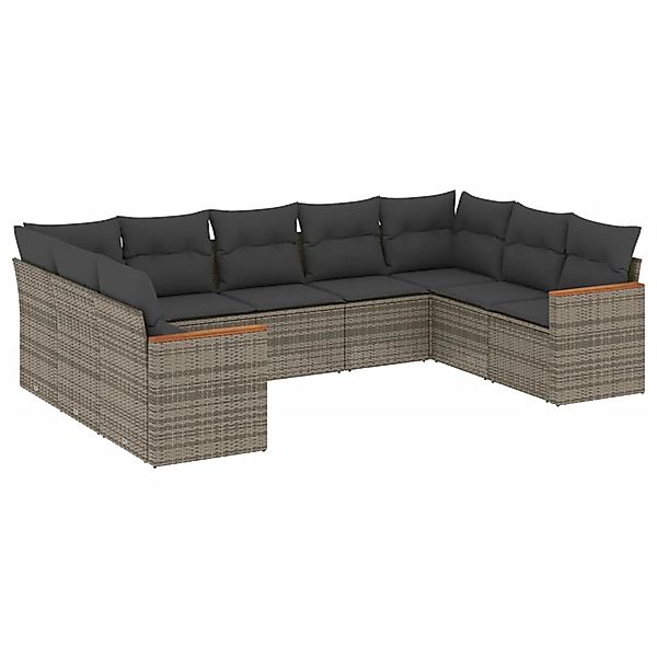 vidaXL 9-Tlg Garten-Sofagarnitur mit Kissen Grau Poly Rattan 3226277 günstig online kaufen