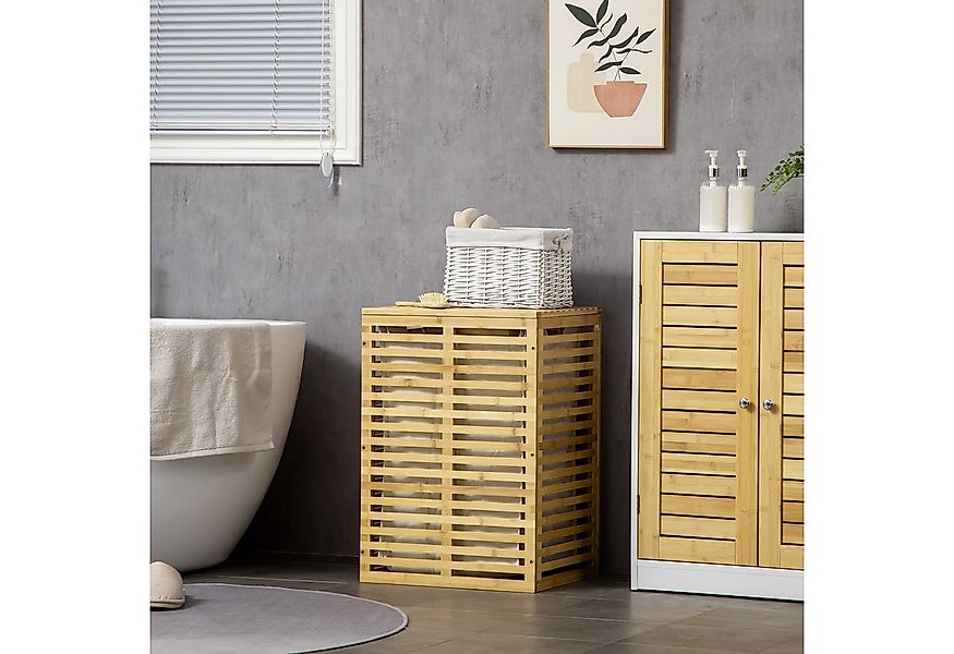 HOMCOM Wäschekorb mit Deckel, herausnehmbarer Wäschesack, Stange (63 L Wäsc günstig online kaufen