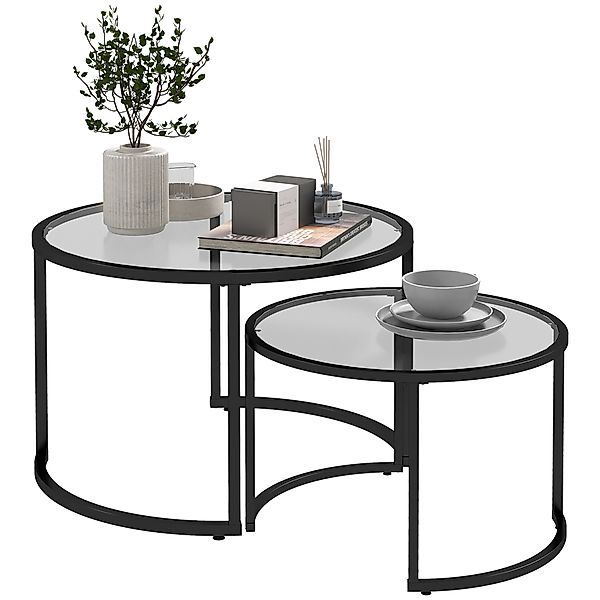 HOMCOM Couchtisch 2er-Set Beistelltisch mit schwarzem Stahlgestell Hartglas günstig online kaufen