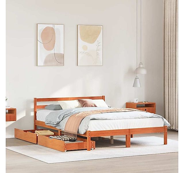 vidaXL Bett, Massivholzbett ohne Matratze Wachsbraun 120x190 cm Kiefernholz günstig online kaufen