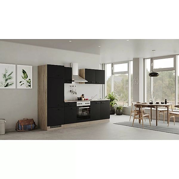 Flex-Well Exclusiv Küchenzeile Capri 270 cm Schwarz Matt-Endgrain Oak günstig online kaufen