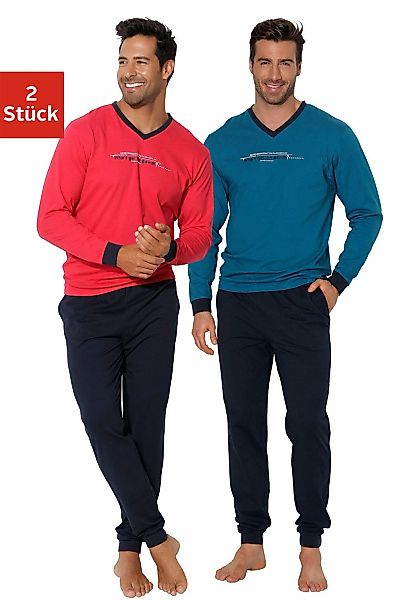 AUTHENTIC LE JOGGER Pyjama, (Packung, 4 tlg., 2 Stück), Schlafanzug mit Fro günstig online kaufen