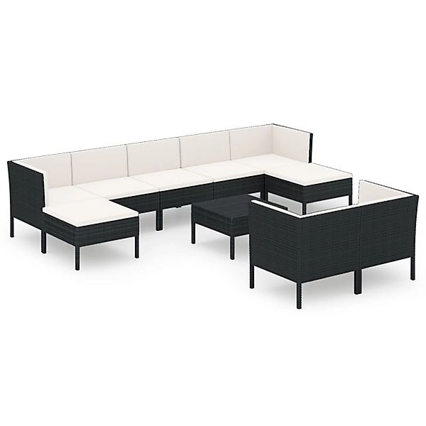 10-tlg. Garten-lounge-set Mit Auflagen Poly Rattan Schwarz günstig online kaufen