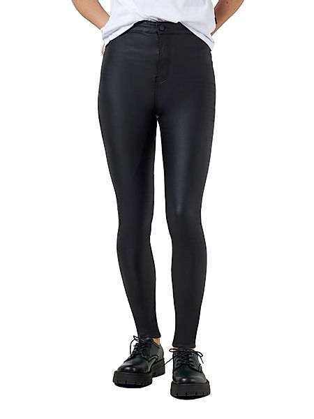 Noisy May Damen Jeans NMELLA SUPER HW COATED PANTS - Slim Fit - Schwarz - B günstig online kaufen