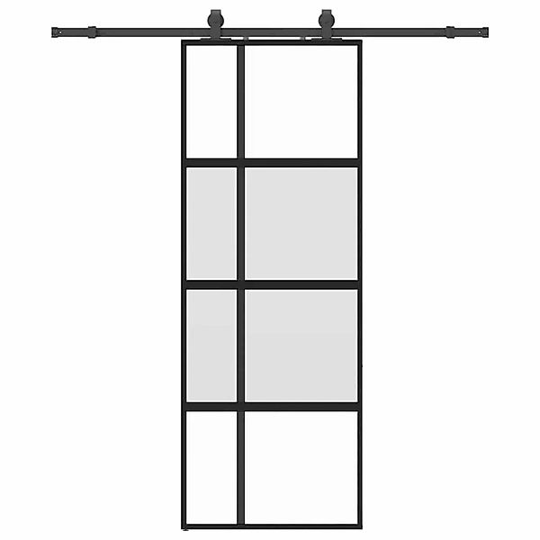 vidaXL Schiebetür mit Beschlag Schwarz 76x205 cm Hartglas 3375838 günstig online kaufen