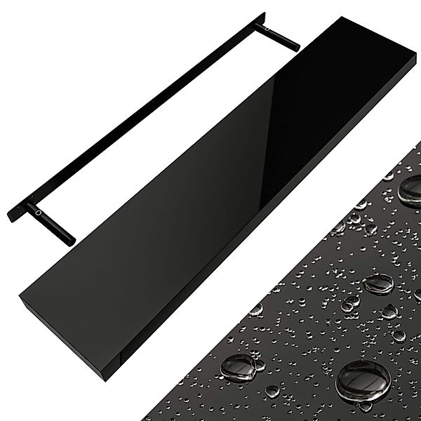 Wandregal Schweberegal 110cm Hochglanz Schwarz + Halterung günstig online kaufen