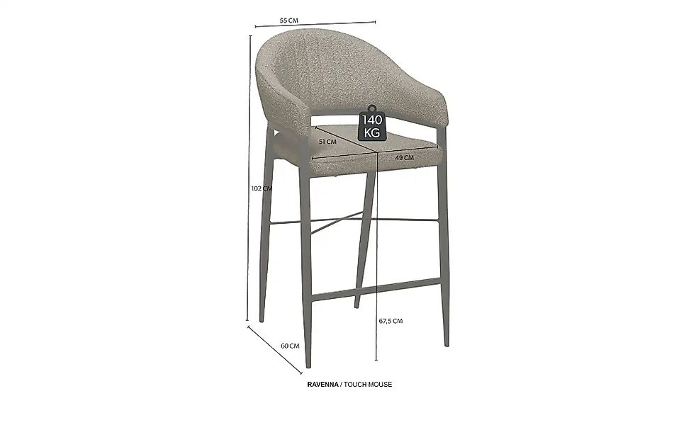 uno Barstuhl  Ravenna ¦ braun ¦ Maße (cm): B: 55 H: 102 T: 60.0 Polstermöbe günstig online kaufen