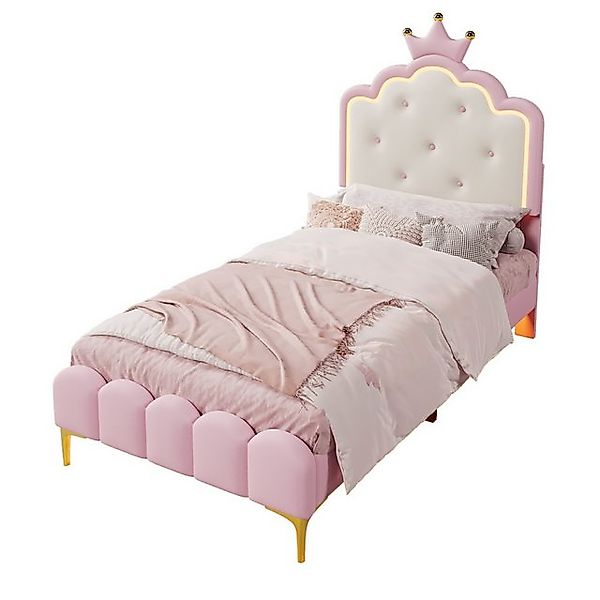 Fanttik Polsterbett LED Kinderbett Einzelbett mit krone-Form Prinzessinnenb günstig online kaufen