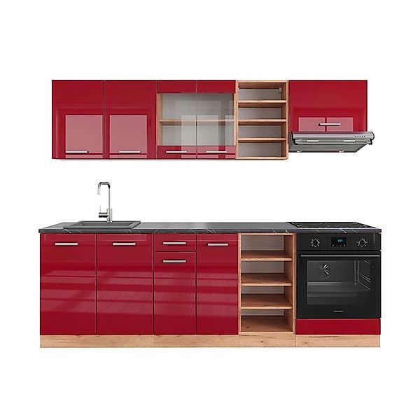 Vicco R-Line Küchenzeile Bordeaux Hochglanz/Goldkraft Eiche 240 cm AP Anthr günstig online kaufen