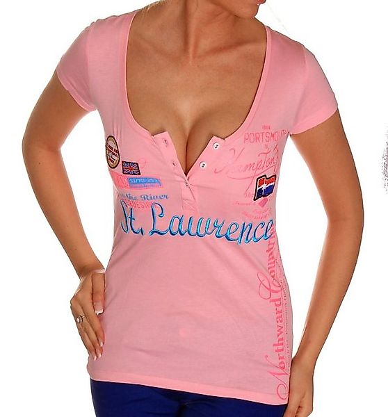 RMK T-Shirt Damen Freizeit Sommer kurzarm Shirt mit V-Kragen V-Neck Ausschn günstig online kaufen