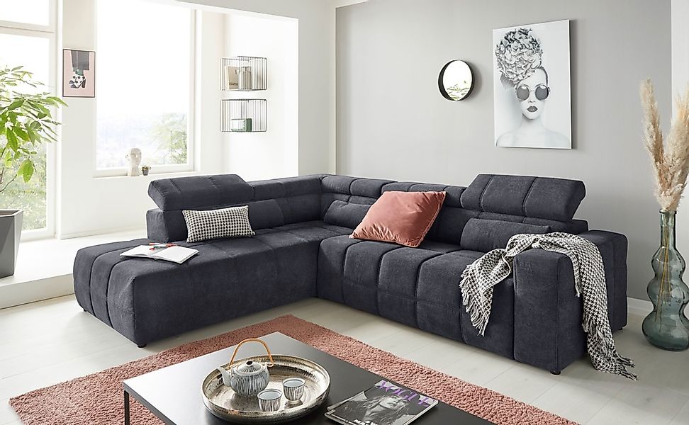 DOMO collection Ecksofa "Brandon L-Form, auch in Leder", inklusive Kopfteil günstig online kaufen