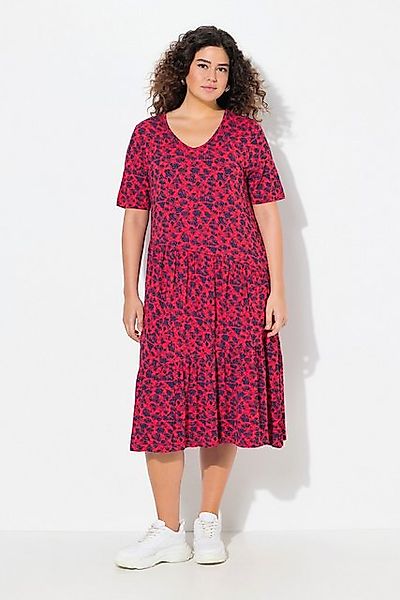 Ulla Popken Midikleid Jerseykleid Volants A-Linie V-Ausschnitt Halbarm günstig online kaufen