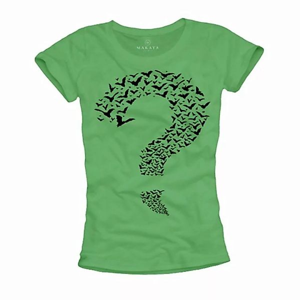 MAKAYA T-Shirt für Damen mit Aufdruck Fledermaus Fragezeichen Sommer Top Fr günstig online kaufen