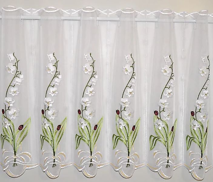 Stickereien Plauen Scheibengardine »Maiglöckchen« Stangendurchzug 1 Stk. tl günstig online kaufen