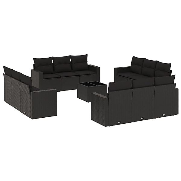 vidaXL 13-Tlg Garten-Sofagarnitur mit Kissen Schwarz Poly Rattan 3218765 günstig online kaufen