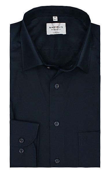 MARVELIS Businesshemd Dunkelblau, Modern Fit, Bügelfrei, 100% Baumwolle, Ne günstig online kaufen
