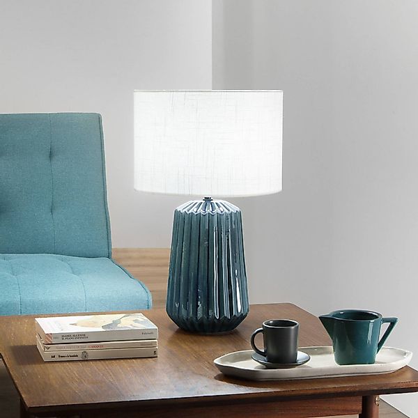 Tischlampe Kiowa, Höhe 46 cm, blau/weiß, Keramik/Stoff günstig online kaufen
