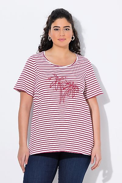 Ulla Popken T-Shirt T-Shirt Ringel Palmenstickerei günstig online kaufen