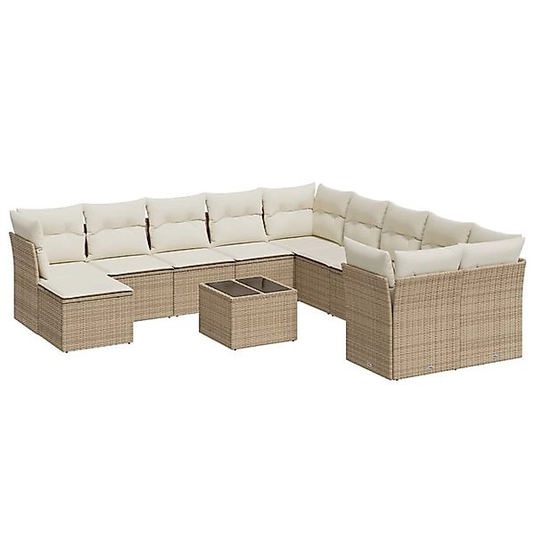 vidaXL 12-Tlg Garten-Sofagarnitur mit Kissen Beige Poly Rattan 3218618 günstig online kaufen