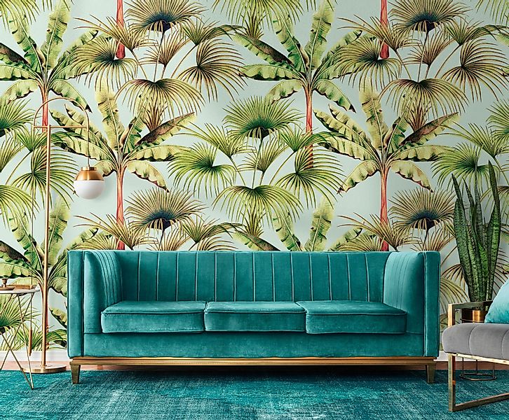 A.S. Creation Fototapete Palmenblätter 1,59 m x 2,8 m Blau-Grün FSC® günstig online kaufen