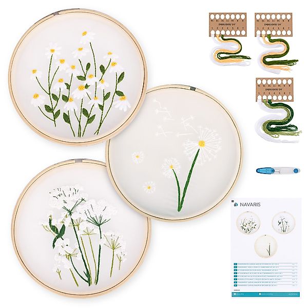 Navaris Nähkästchen DIY Blumenstickset - 3x günstig online kaufen