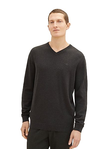 TOM TAILOR V-Ausschnitt-Pullover mit kleiner Logo-Stickerei günstig online kaufen