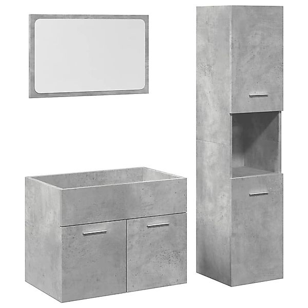 vidaXL Badezimmer-Set 3-tlg. Badmöbel-Set Betongrau Holzwerkstoff, günstig online kaufen