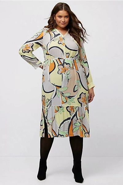 Ulla Popken Sommerkleid Kleid grafisches Muster Hemdkragen Langarm günstig online kaufen