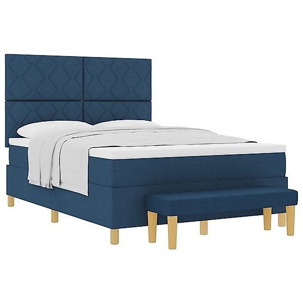 vidaXL Bett Boxspringbett mit Matratze & Bank Blau 160x200 cm Stoff (2-tlg) günstig online kaufen