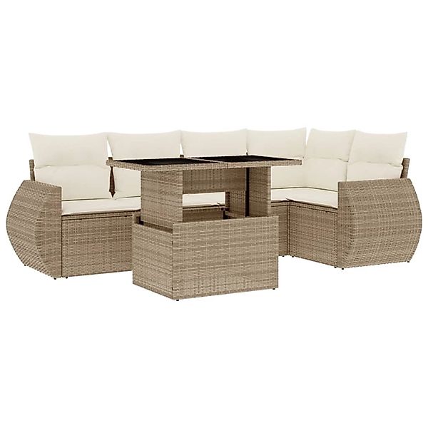 vidaXL 6-Tlg Garten-Sofagarnitur mit Kissen Beige Poly Rattan 3268518 günstig online kaufen