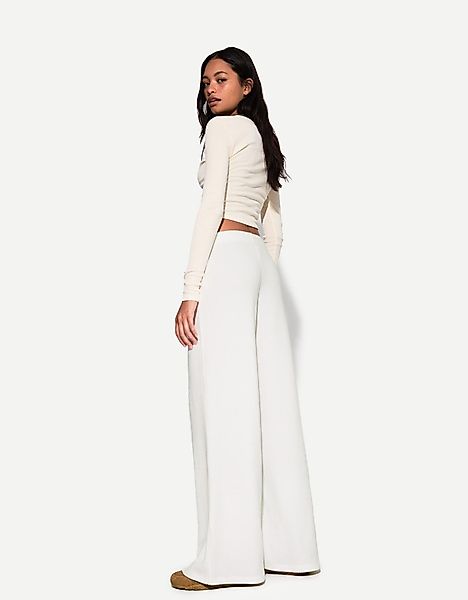 Bershka Soft Touch Hose Wide-Leg Rib Damen M Rohweiß günstig online kaufen