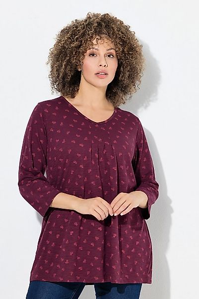 Ulla Popken T-Shirt Shirt Blüten A-Linie V-Ausschnitt 3/4-Arm günstig online kaufen