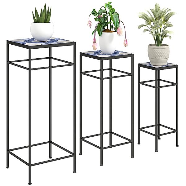 Outsunny Blumenständer-Set  Metall Fliesen Blau 28L x 28B x 71H cm günstig online kaufen