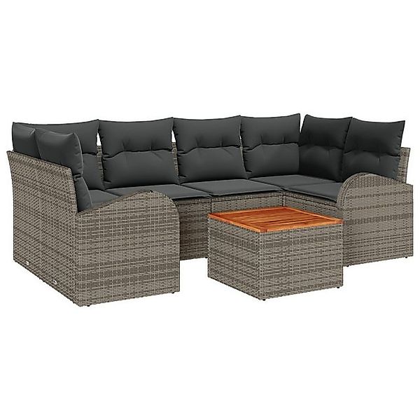 vidaXL Loungesofa 7-teiliges Gartensofa Set mit Kissen Grau Poly Rattan, 7 günstig online kaufen