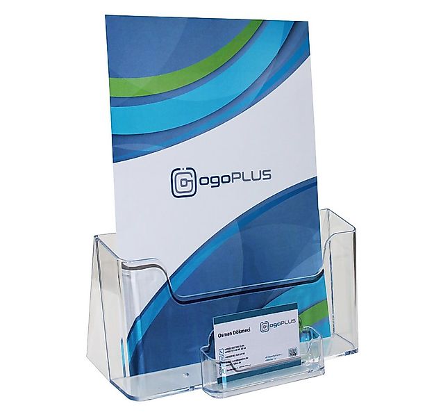 ogoPLUS Zeitungsständer DIN A4 Prospekthalter mit Visitenkartenständer, Pro günstig online kaufen