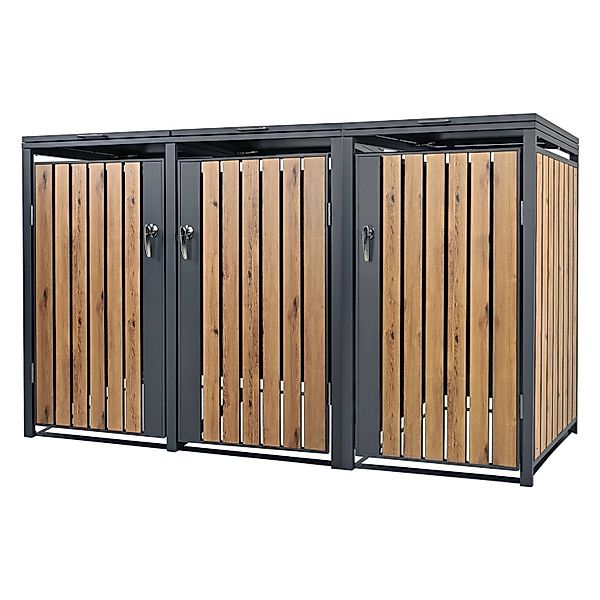 ML-Design Mülltonnenbox 3Er 3 Tonnen 240L 200x80x116,3cm Anthrazit-Eichenop günstig online kaufen