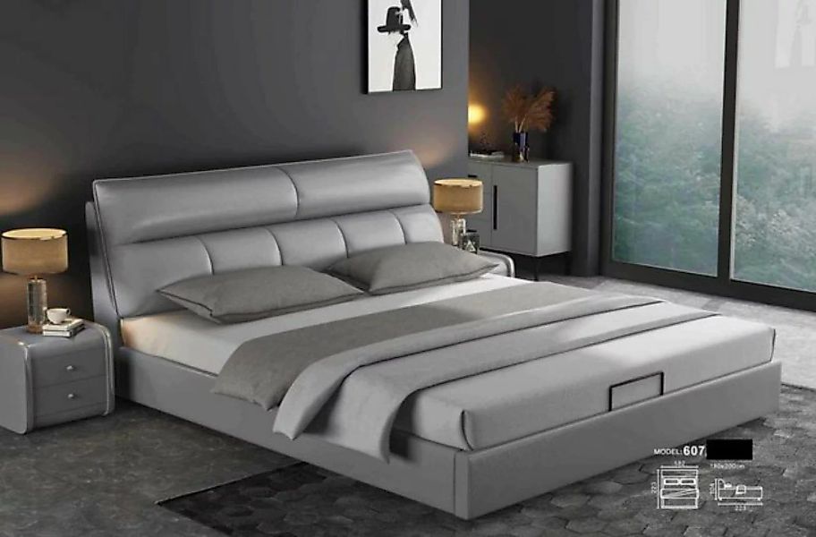 JVmoebel Bett, Graues Designer Bett Schlafzimmer Betten Textil Leder Hotel günstig online kaufen