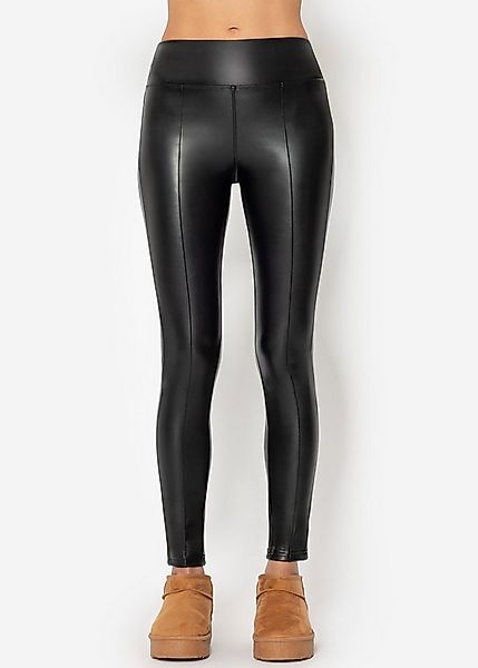 SASSYCLASSY Leggings High-Waist Thermo-Leggings Damen mit Biese Kunstleder günstig online kaufen