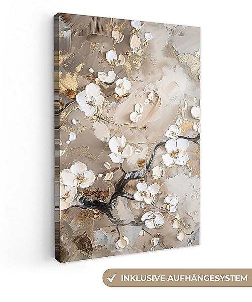 OneMillionCanvasses® Leinwandbild Blumen - Weiß - Gold - Beige - Luxus, Fot günstig online kaufen