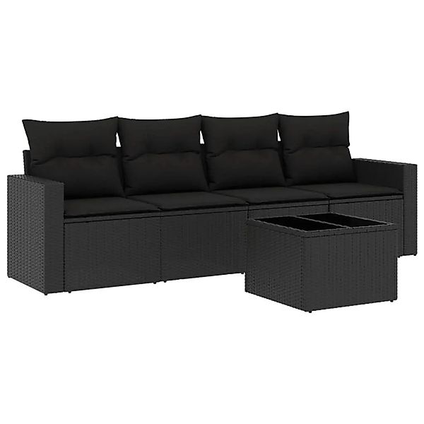 vidaXL 5-Tlg Garten-Sofagarnitur mit Kissen Schwarz Poly Rattan 3251022 günstig online kaufen