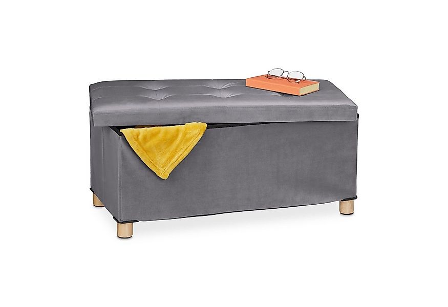relaxdays Sitztruhe Sitzbank mit Samtbezug und Holzfüße, Dunkelgrau günstig online kaufen