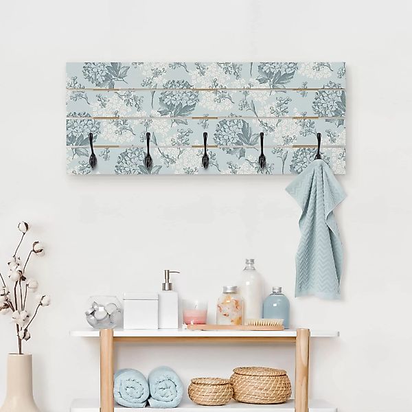 Wandgarderobe Holzpalette Blumen Hortensia pattern in blue günstig online kaufen