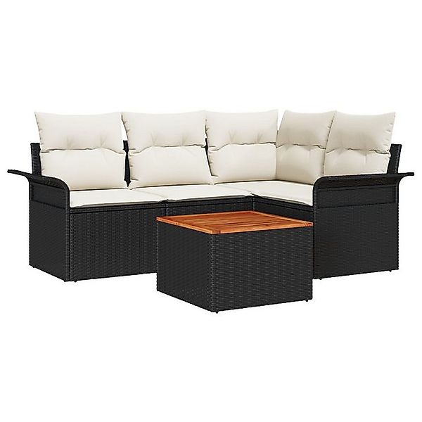 vidaXL Loungesofa 5-tlg. Garten-Sofagarnitur mit Kissen Schwarz Poly Rattan günstig online kaufen