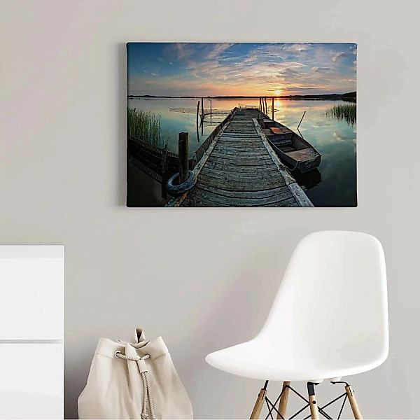 Bricoflor Leinwand Bild Mit Steg Ins Wasser See Wandbild Mit Sonnenuntergan günstig online kaufen