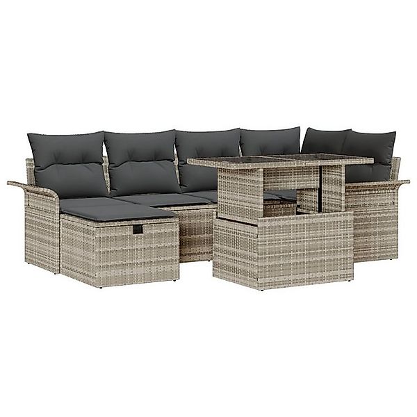 vidaXL Loungesofa 7-teiliges Garten Sofa Set mit Kissen Hellgrau Poly Ratta günstig online kaufen