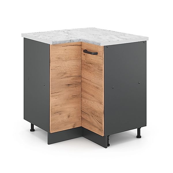 Vicco Eckunterschrank R-Line Küchen Eckschrank Goldkraft Eiche/Anthrazit AP günstig online kaufen