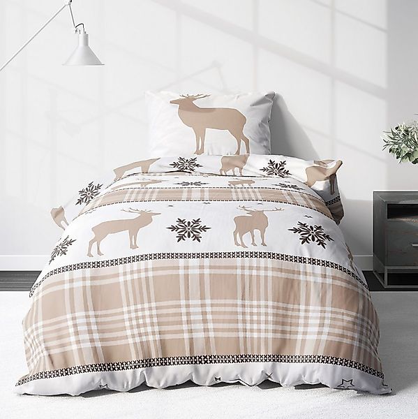 LINKHOFF Bettwäsche Biber Bettwäsche 135x200cm Christmas Sand Creme - 100% günstig online kaufen