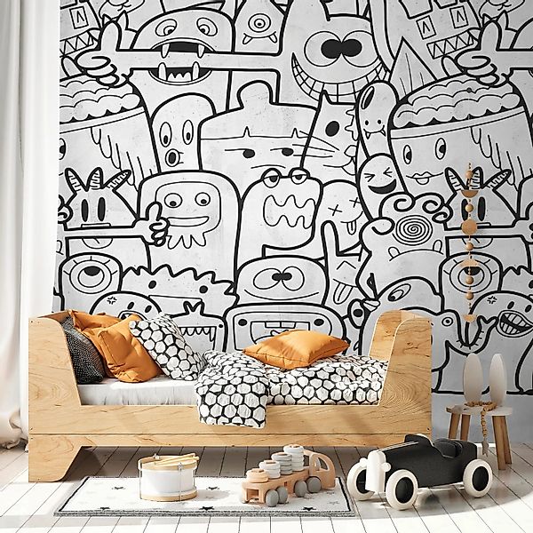 PROFHOME 398261-GU Fototapete Kindertapete Matt Schwarz Weiß 1,59 m x 2,8 m günstig online kaufen