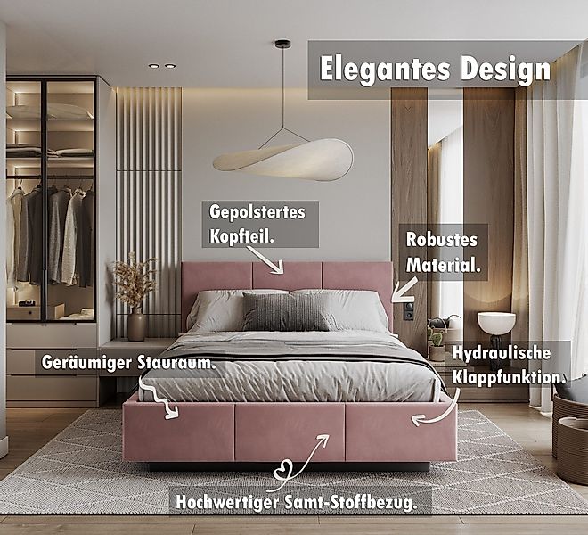 FDM Polsterbett Stauraumbett aus Velours 90x200, günstig online kaufen